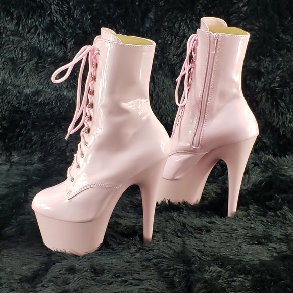 Pleaser Shoes - Baby Pink Patent Platform 7" Heel Ankle Boots